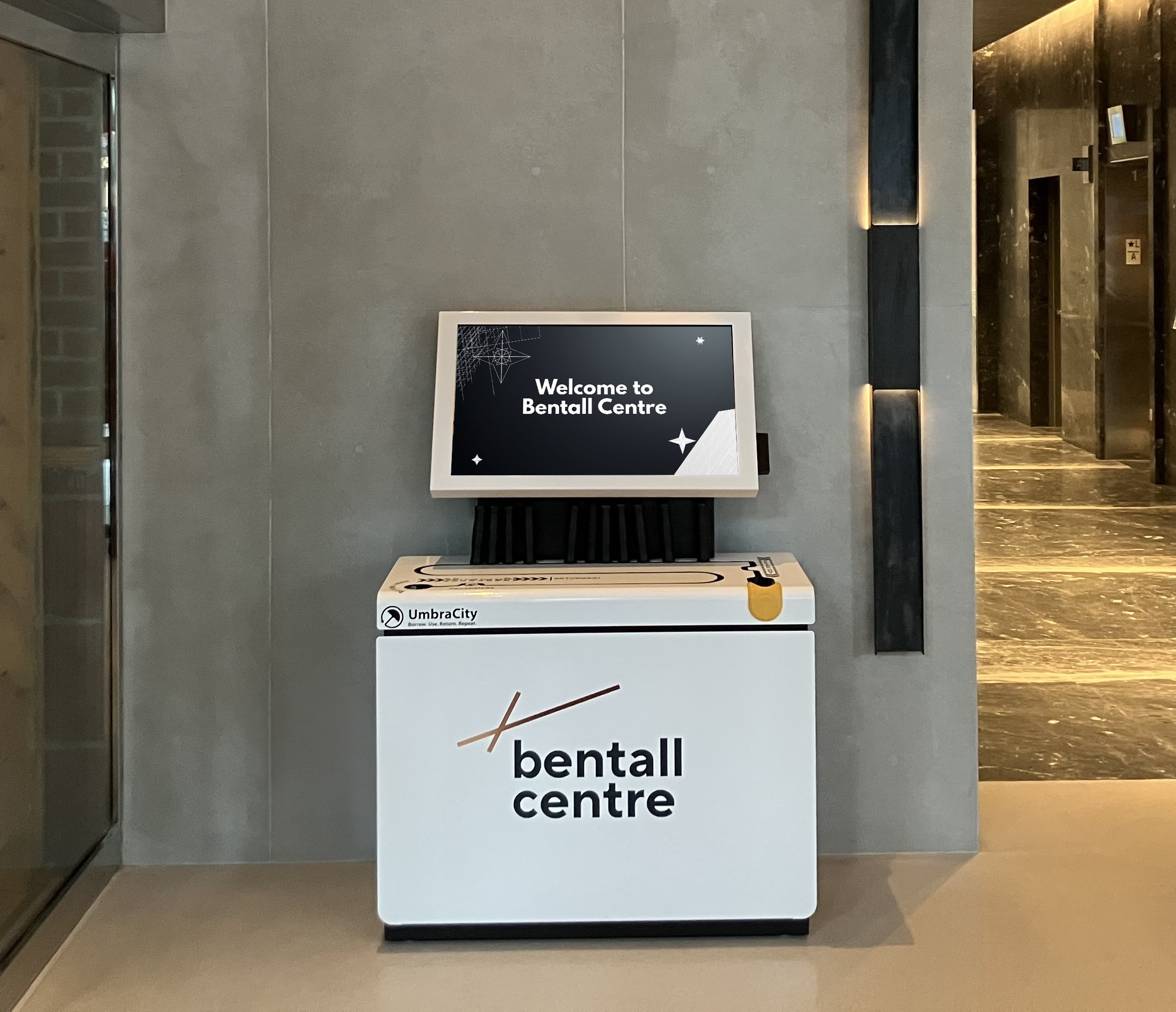 UmbraCity kiosk installed at a lobby or workplace