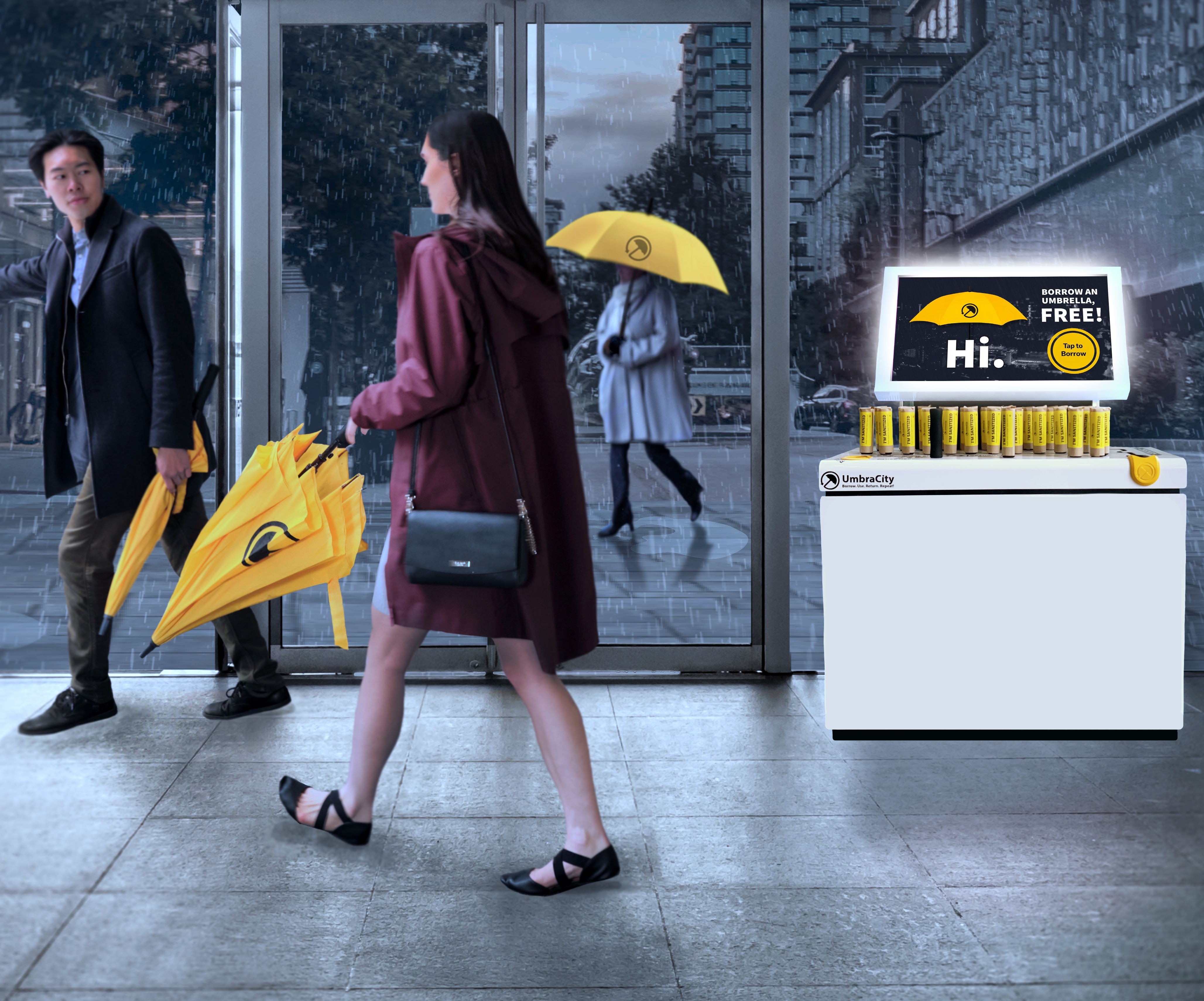 UmbraCity umbrella kiosk in a hotel lobby