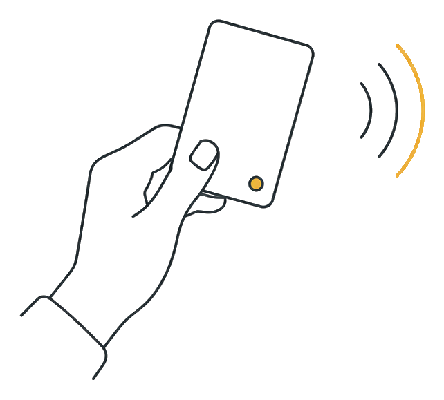 Hand tapping a card on a UmbraCity kiosk reader